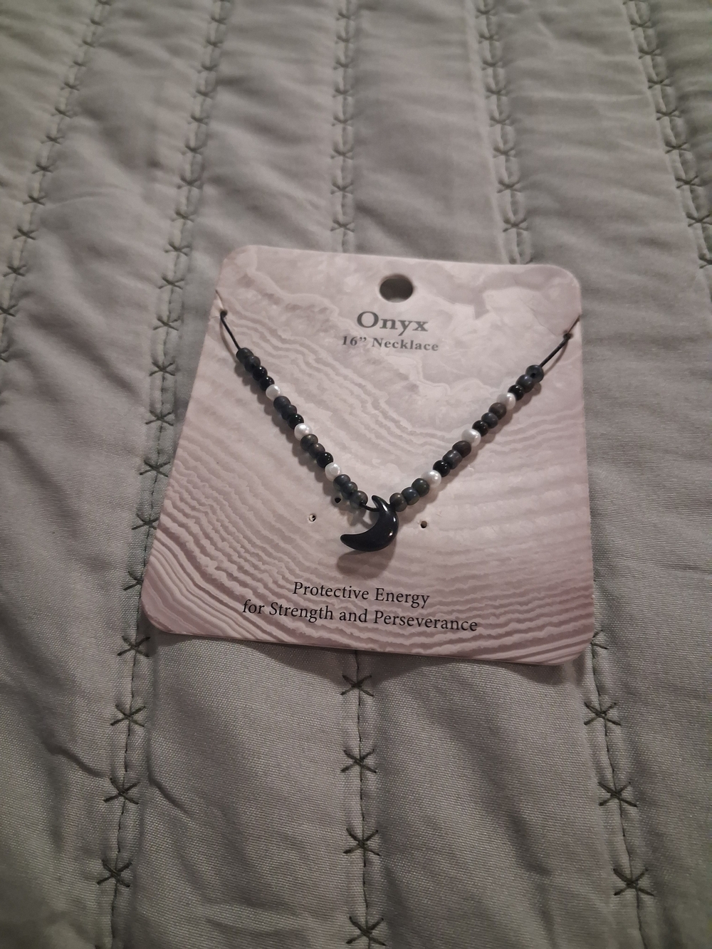 Onyx Black Crescent Moon Beaded Necklace - 16"